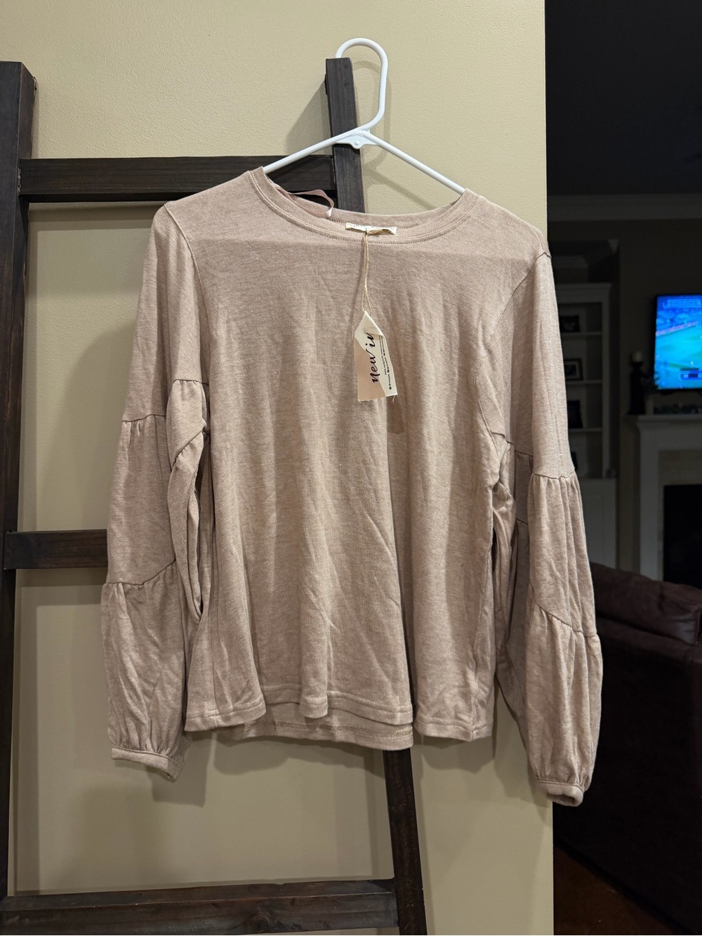 Women’s Long Sleeve Balloon Sleeve Top - Beige
